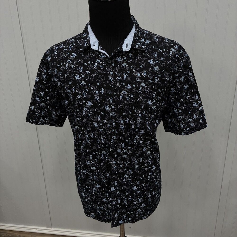 7 Diamonds Men's XXL Black Floral Good Vibes Short Sleeve Button-Front Shirt